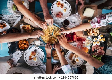 Food Catering Cuisine Culinary Gourmet Party Cheers Concept friendship and dinner together. mobile phones on the table, pattern and background colorful image with people eating taking food at events