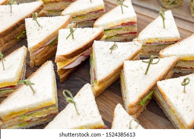 Food Catering Cuisine Culinary Gourmet Buffet. Delicious Seasonal Catering, Meal. Business Lunch, Snack. Catering Menu. Background Of Toasties. Sandwich Tray