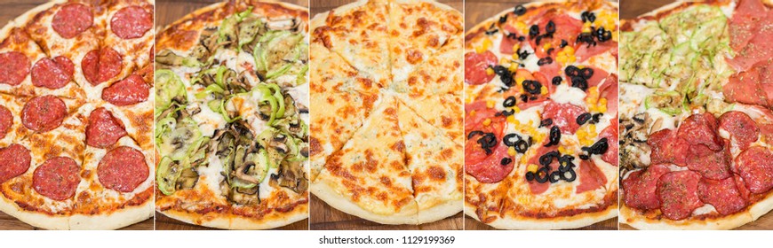 Food Collage Various Pizza Cuts