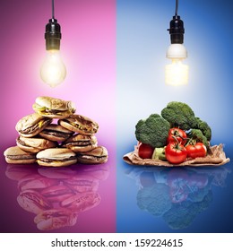 food concept shot with contrasting food - Shutterstock ID 159224615