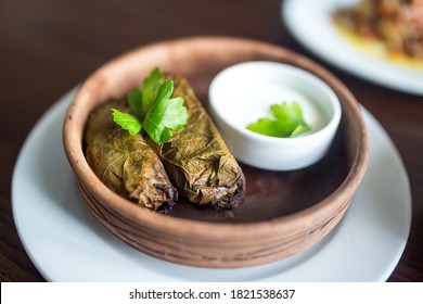 Food Concept. Soup, Chicken, Salat On Wooden Table