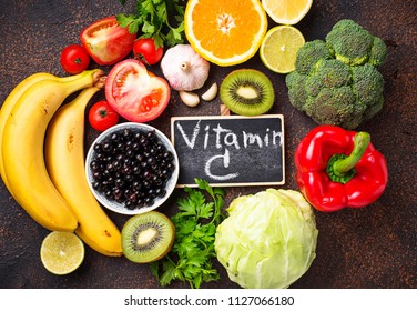 Food Containing Vitamin C. Healthy Eating. Top View