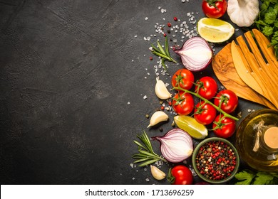 Food Cooking Background On Black Stone Stock Photo (Edit Now) 1713696268