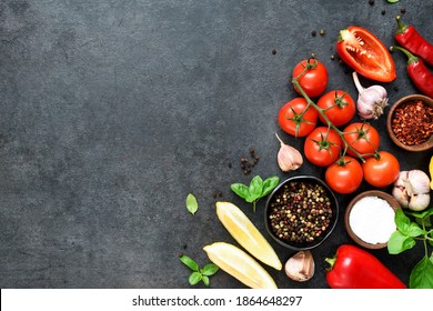 Food Cooking Background On Black Table Stock Photo 1864648297 ...