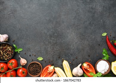 Food Cooking Background On Black Table Stock Photo 1867042783 