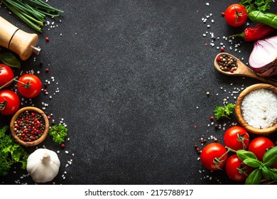 Food Cooking Background On Black Stone Stock Photo 2175788917 ...