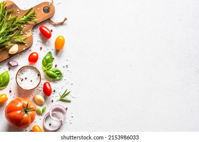 Food cooking background on white stone table. - Powered by Shutterstock
