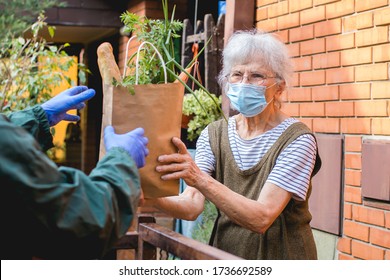 Food Delivered To Elderly Person During Epidemic Lockdown Isolation