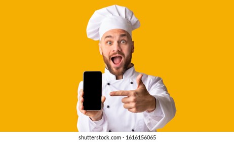 Food Delivery Application Excited Chef Man Stock Photo 1616156065 ...