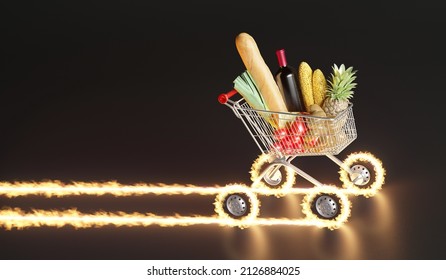 Food Delivery Cart Whith Car Wheels Business Logistick Race Servise Of Online Supermarket. 