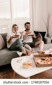 Food Delivery. Ordering Dinner Online From The Restaurant. New York Style Pizza And Movie Night. Family Meal At Home. Pepperoni And Cheese Topping. Cardboard Box. Friday Party. Comfort Food.