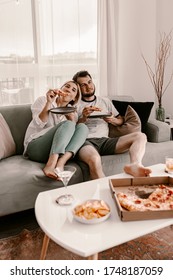 Food Delivery. Ordering Dinner Online From The Restaurant. New York Style Pizza And Movie Night. Family Meal At Home. Pepperoni And Cheese Topping. Cardboard Box. Friday Party. Comfort Food.