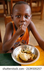 Food Distribution In An African Primary School. Lome. Togo.  01-30-2014