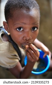 Food Distribution In An African Primary School. Lome. Togo.  01-30-2014