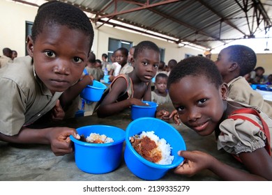 Food Distribution In An African Primary School. Lome. Togo.  01-30-2014