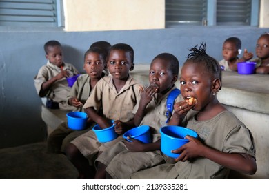 Food Distribution In An African Primary School. Lome. Togo.  01-30-2014