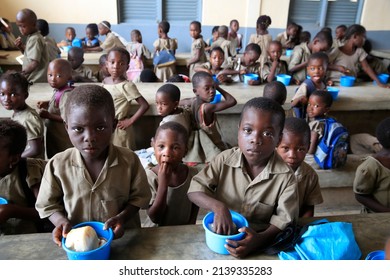 Food Distribution In An African Primary School. Lome. Togo.  01-30-2014