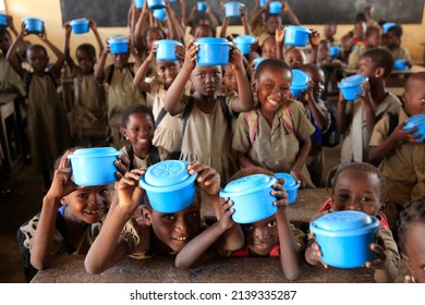 Food Distribution In An African Primary School. Lome. Togo.  01-30-2014