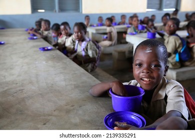 Food Distribution In An African Primary School. Lome. Togo.  01-30-2014