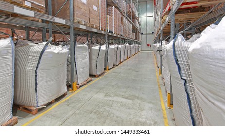 Food Distribution Warehouse With Big Bulk Sacks in Shelves
