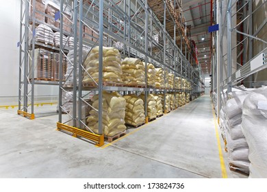 Food Distribution Warehouse With Sacks And Bags