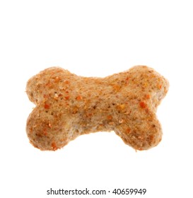 The Food Of A Dog In The Form Of A Bone Close Up Is Isolated On The White