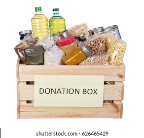 Food Donations Box Isolated On White Background