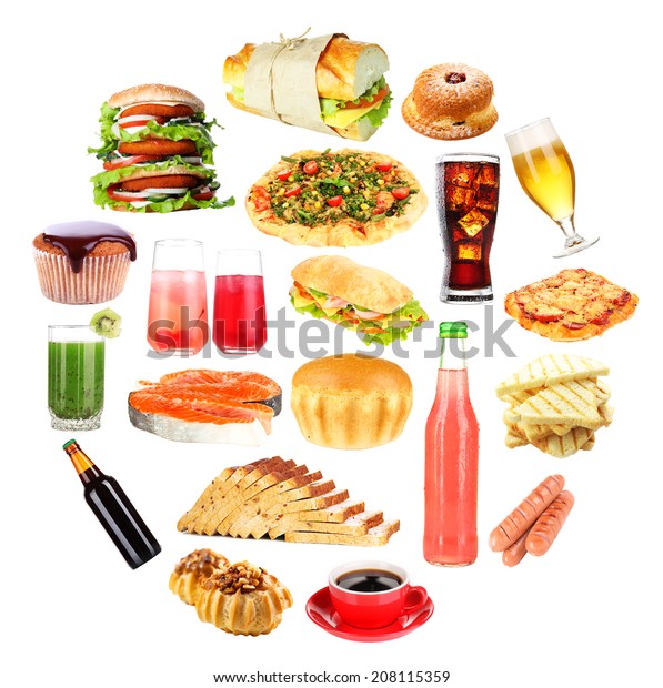 Food Drinks Collage Isolated On White Stock Photo 208115359 | Shutterstock