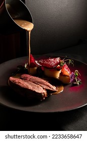 food elegant expensive dish plate dark black gourmet dinner chef - Shutterstock ID 2233658647