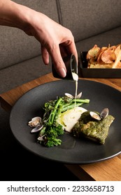 food elegant expensive dish plate dark black gourmet dinner chef