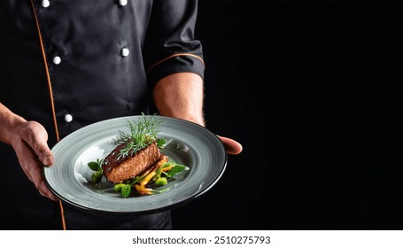 food elegant expensive dish plate dark black gourmet dinner chef - Powered by Shutterstock