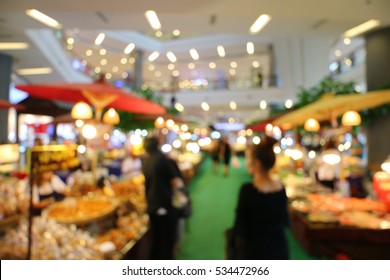 Food Fair Expo Market In Shopping Mall, Abstract Blur Background