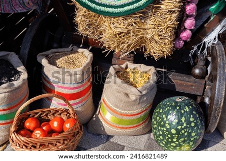 Food fair. Vegetables and grains at the farmer's market