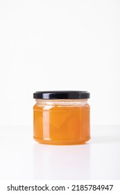 Food Glass Container Apricot Jam Short Jar With Black Cover