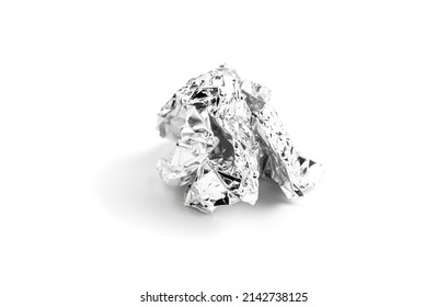 Food Grade Aluminum Foil Paper For Chocolate Packaging. Shiny Aluminum Wrap Without Chocolate Candy On A White Background. Texture Of Used Crumpled Aluminium Food Foil.