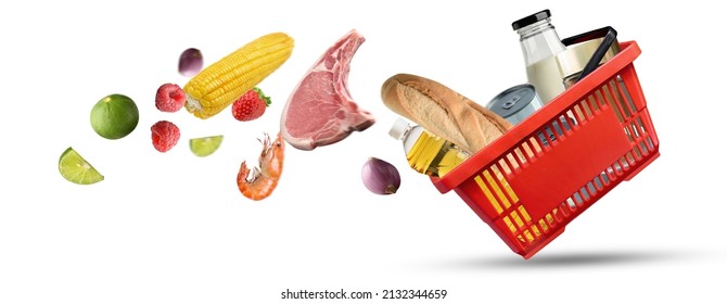 
food grocery basket,food choice buy in supermarket,food ingredient float  - Shutterstock ID 2132344659