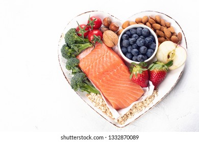 Food For Healthy Heart. Top View With Copy Space