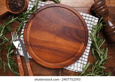 food ingredients around empty wooden wooden tray on the wooden floor - Powered by Shutterstock