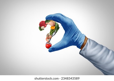 Food inspection and inspecting the safety of ingredients as romaine lettuce and chicken or poultry as a question mark representing public health to avoid foodborne illnesses and contamination.