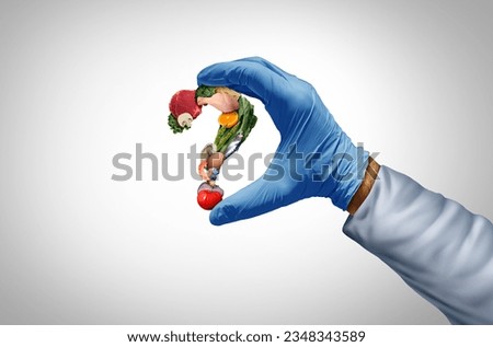 Food inspection and inspecting the safety of ingredients as romaine lettuce and chicken or poultry as a question mark representing public health to avoid foodborne illnesses and contamination. Stock photo © 