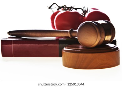 Food Law Image With Gavel, Book And Food.