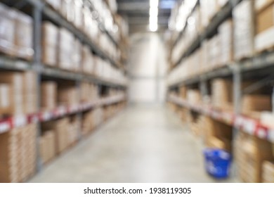 Food Market Interior. Blur Corridor Light Background. Shop Shelf. Stock Cold Goods. Refrigerator Storage. Perspective Grocery Hall. Supermarket Wallpaper. Copyspace. Milk Product