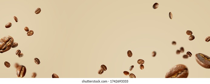 Food Mockup with flying coffee beans. Long banner. - Shutterstock ID 1742693333