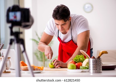 Food nutrition blogger recording video for blog