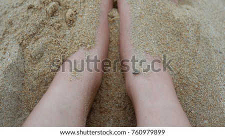 Food on the beach in leg stretch.