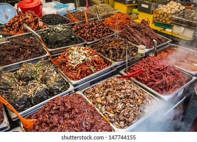 Food On Display At Gwangjang Market In Seoul, South Korea.