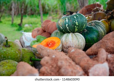 Food On Display For Sale At A Farmer's Market In Jamaica.
