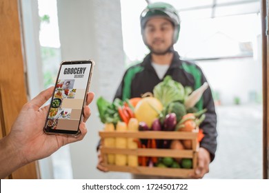 Food Ordering Via Smartphone Apps. Online Shopping. Grocery Delivery At Home