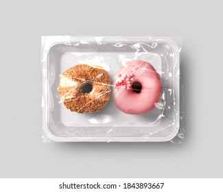 Food Packaging Isolated With Donut Pink And Brown Top View 