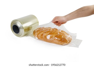 Food Packed In Thermo Shrink Film On White Background